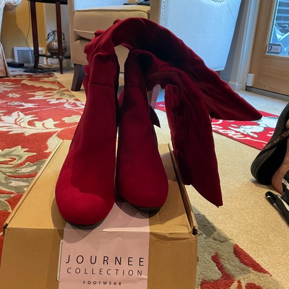 NIB Journee Collection "Vivian" Red Ruffle Boots - Size 11 - Picture 2 of 5